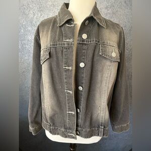Jeanology Gray Distressed Wash Denim Jean Jacket